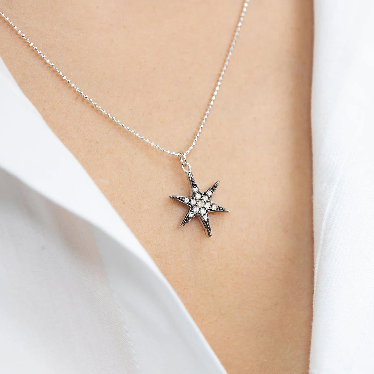 Diamond Cosmic Star Necklace Silver