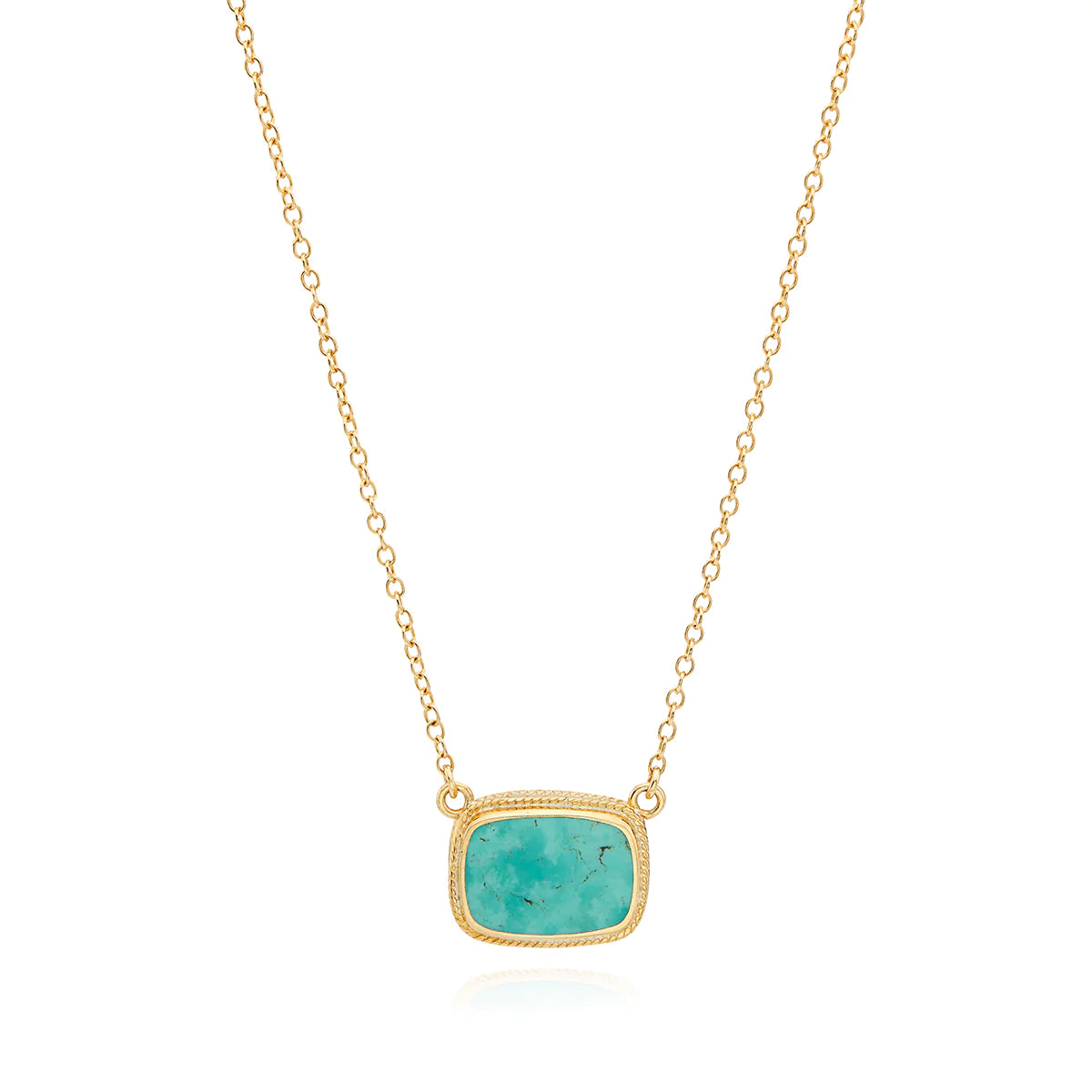 Turquoise cushion necklace with gold frame and chain