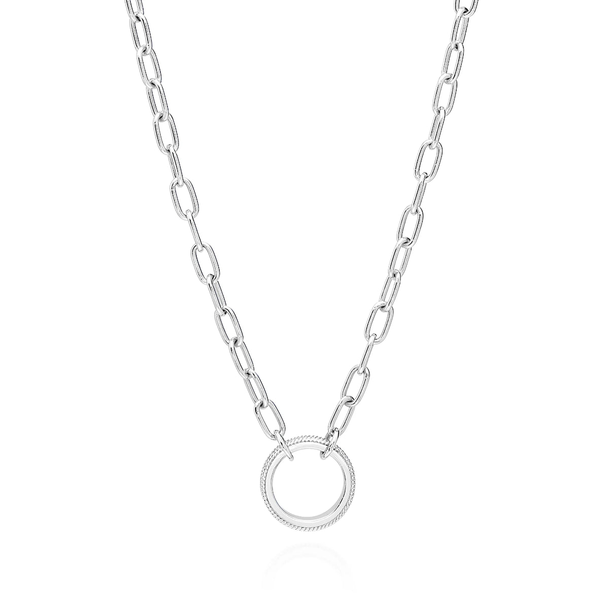 Silver link chain necklace with silver ring pendant with silver dotted details