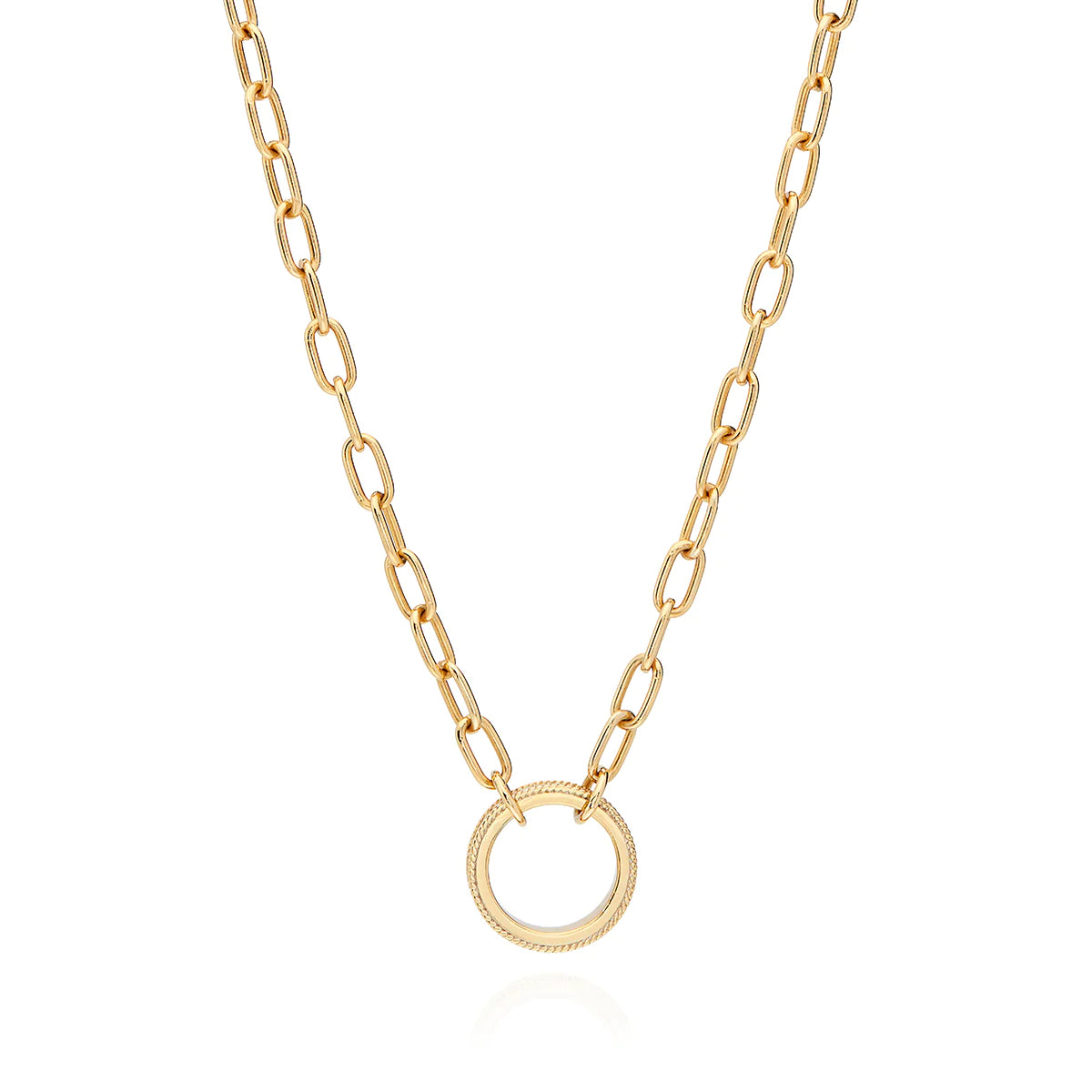 Gold Sterling silver plated necklace with elongated box chain and an open  circle charm