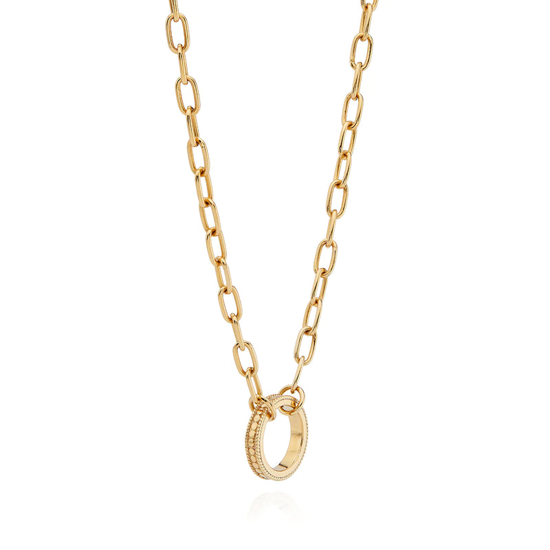 Gold Sterling silver plated necklace with open link chain and a circle charm
