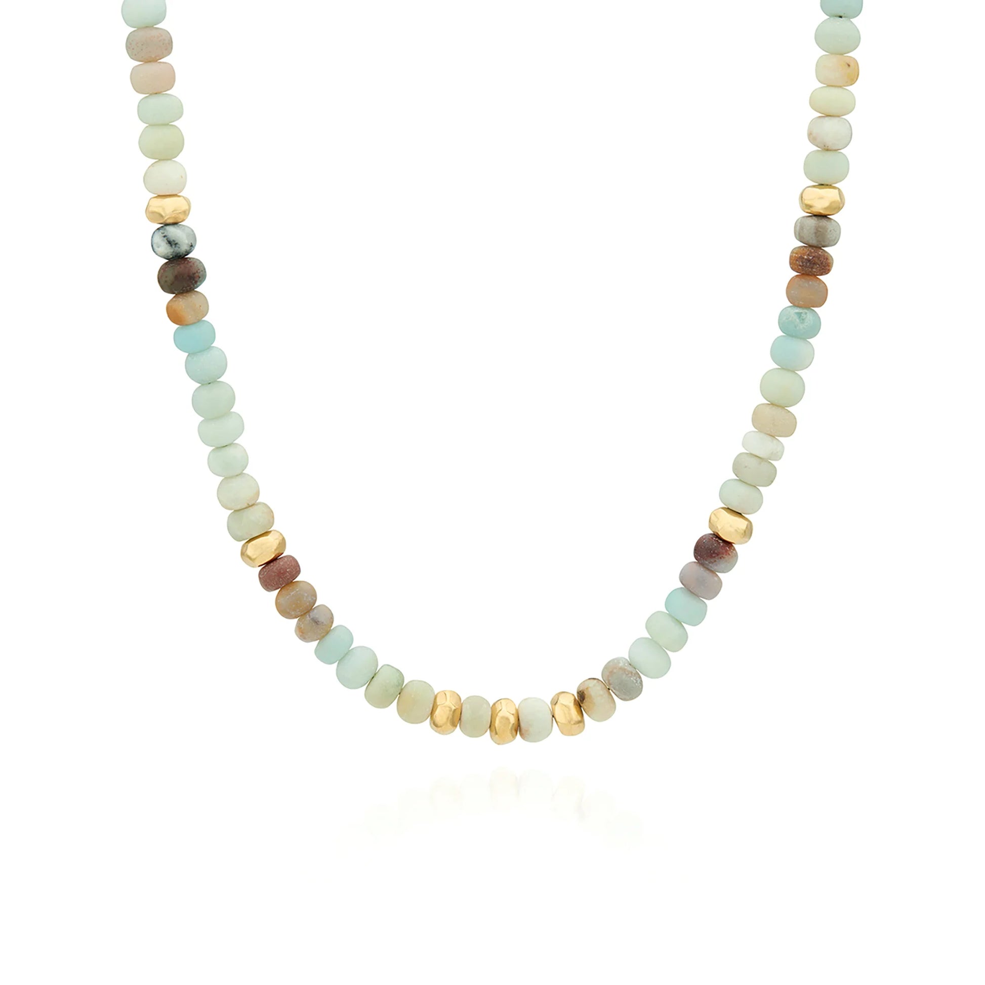 Amazonite beaded necklace with gold plated beads interspersed throughout with lobster catch