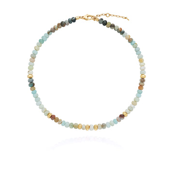 Amazonite beaded necklace with gold plated beads interspersed throughout with lobster catch