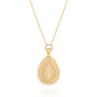 Teardrop shaped pendant gold necklace with gold dot details