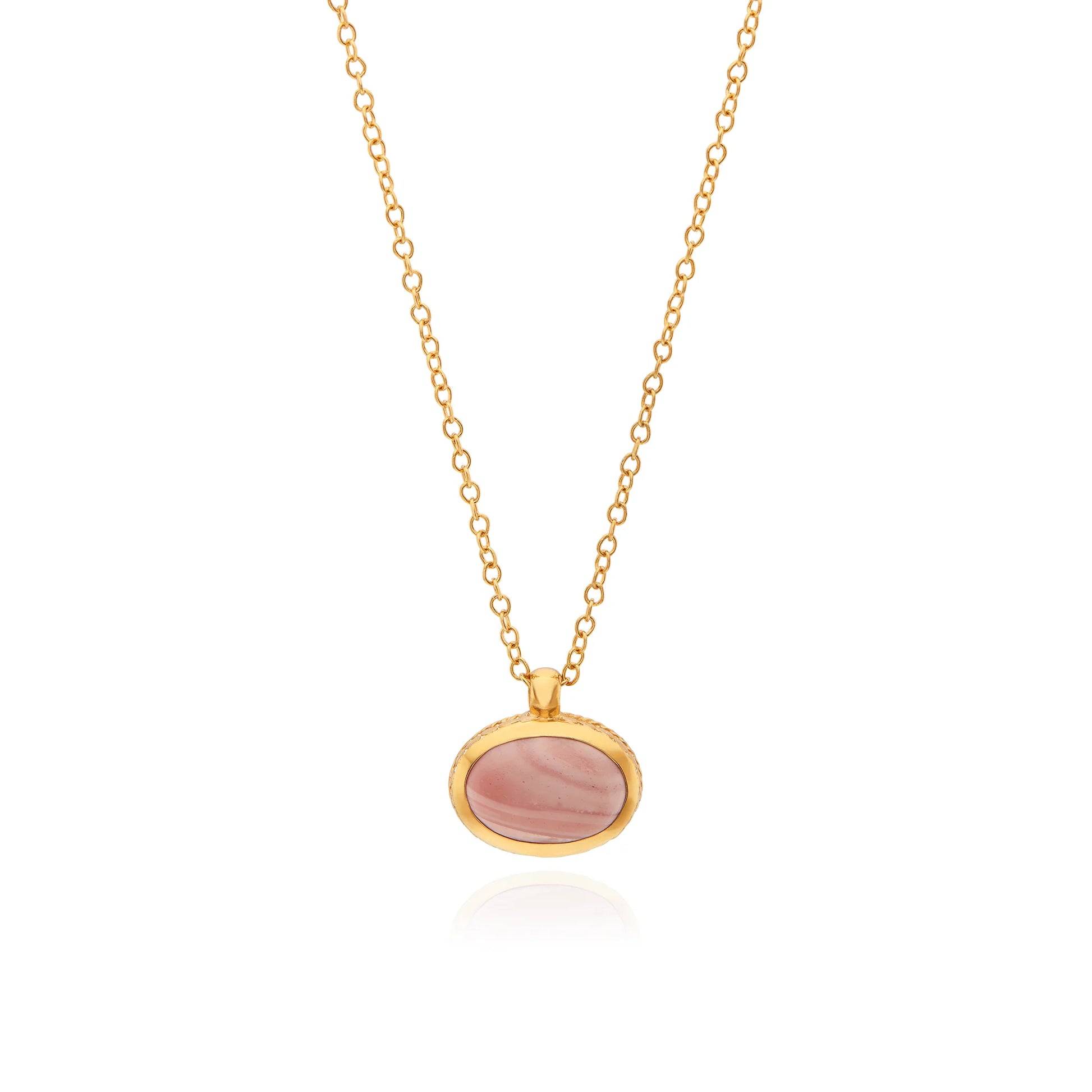 pink opal pendant necklace on a sterling silver gold plated chain