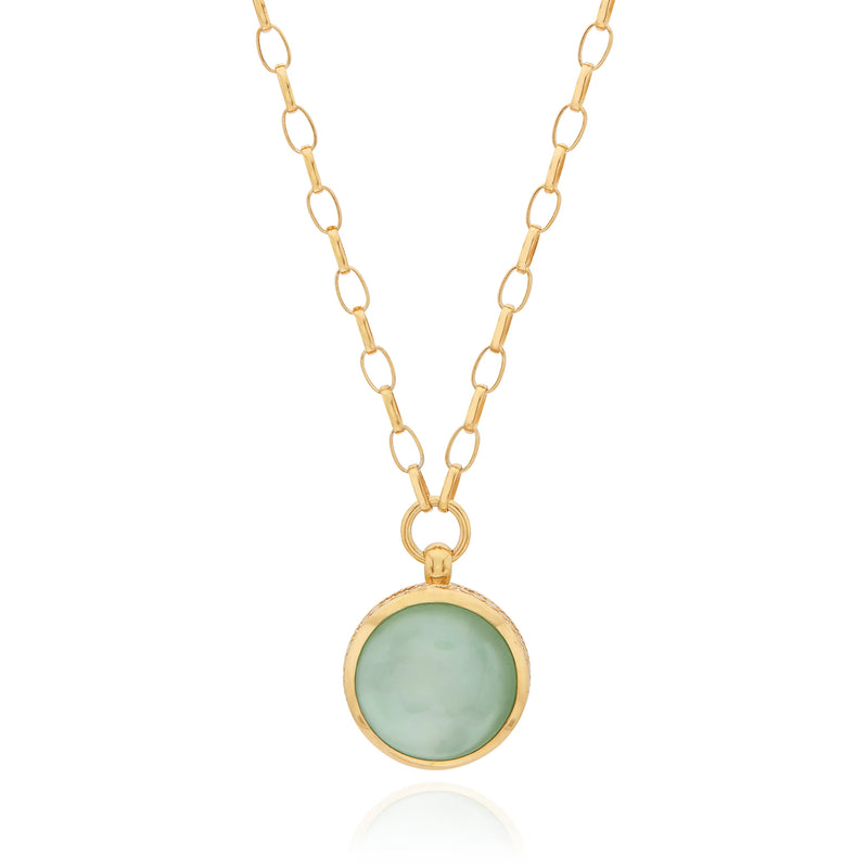 Green quartz pendant necklace on a sterling silver gold plated chain