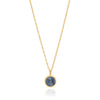 Blue circular stone pendant necklace on a gold plated sterling silver chain