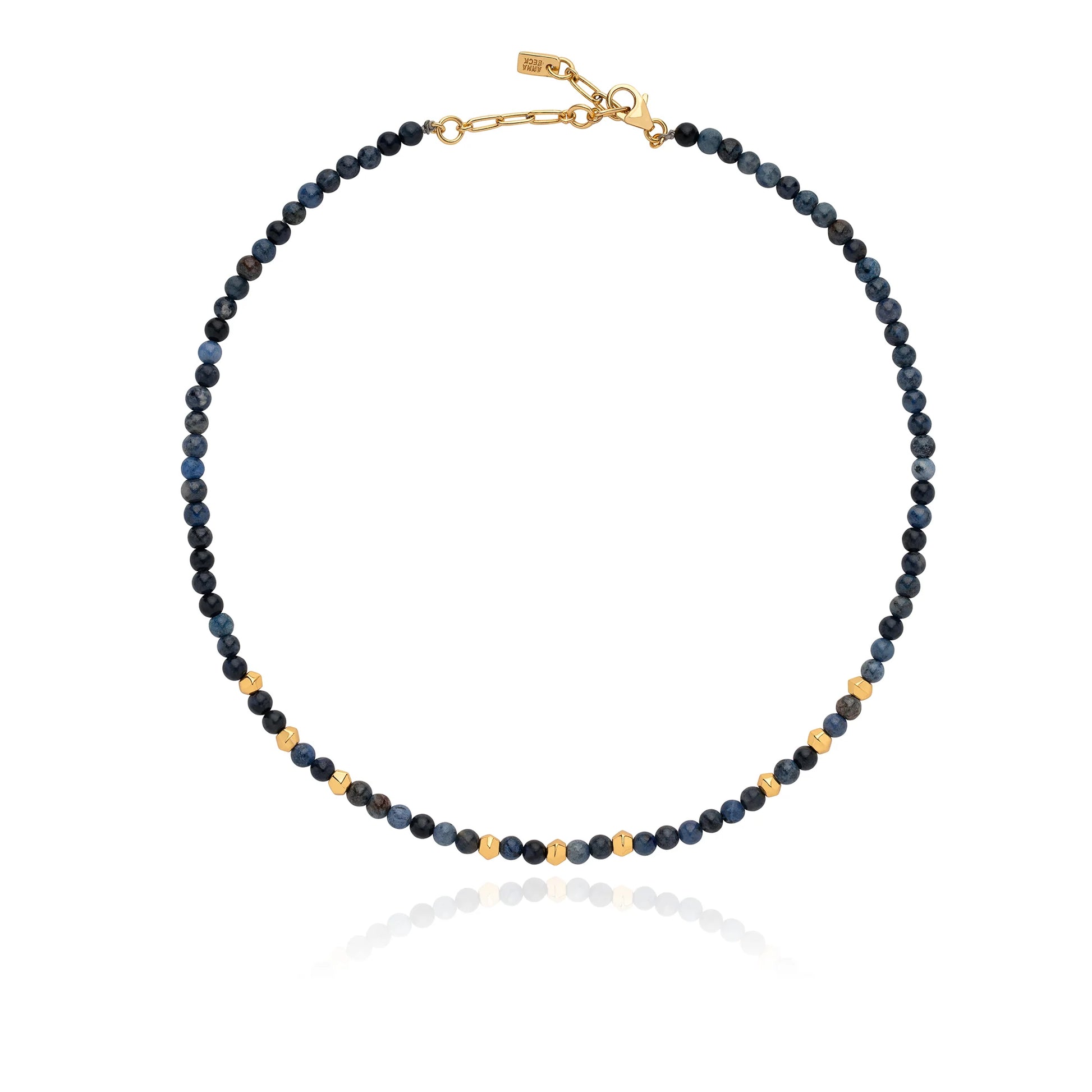 Blue and gold beaded necklace