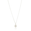 Silver teardrop pendant necklace on a white background