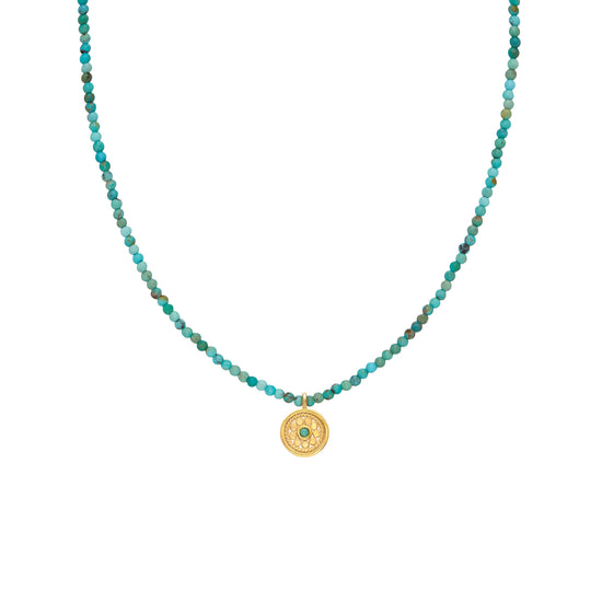 turquoise beaded necklave with gold plated charm