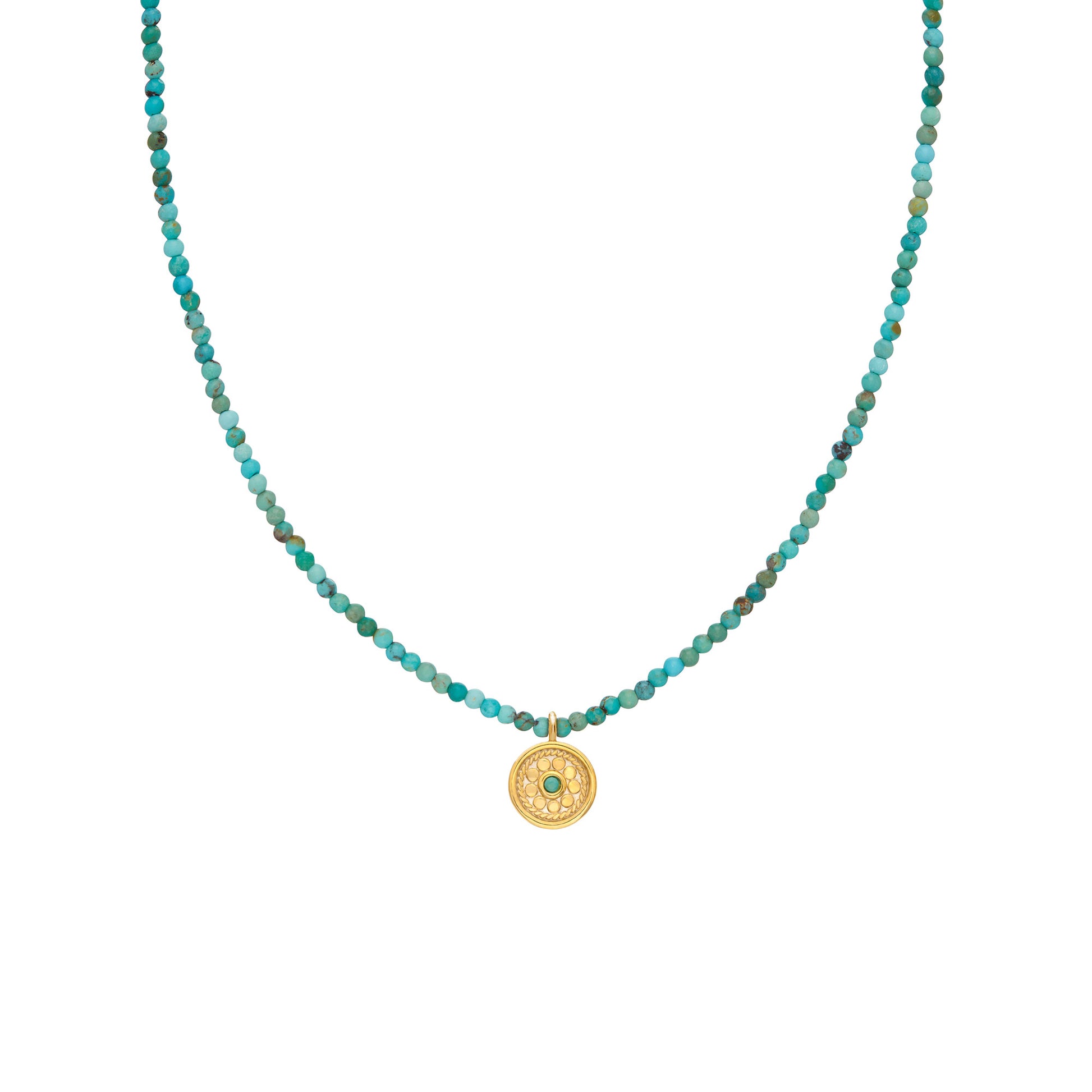 turquoise beaded necklave with gold plated charm