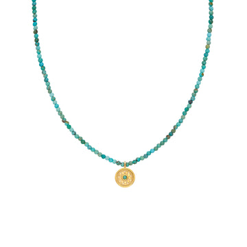 turquoise beaded necklave with gold plated charm