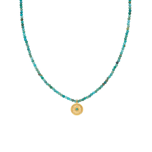 turquoise beaded necklave with gold plated charm