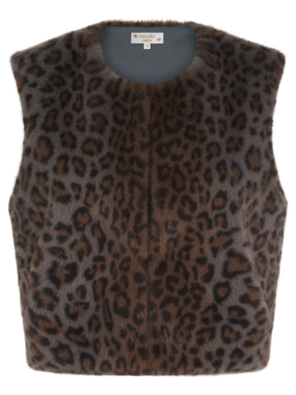 dark grey animal print round neck gilet 