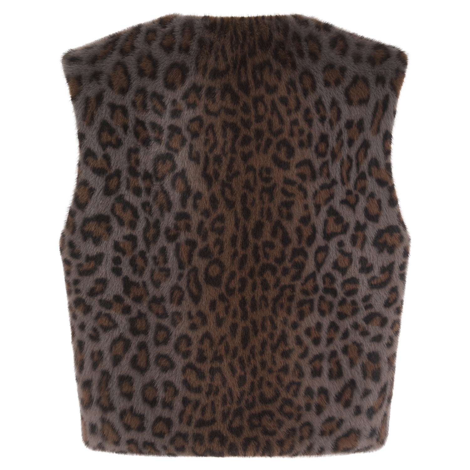 dark grey animal print round neck gilet rear view 