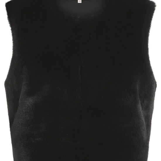 faux fur black gilet with round neck 