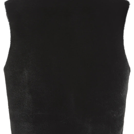 faux fur black gilet with round neck rear view 
