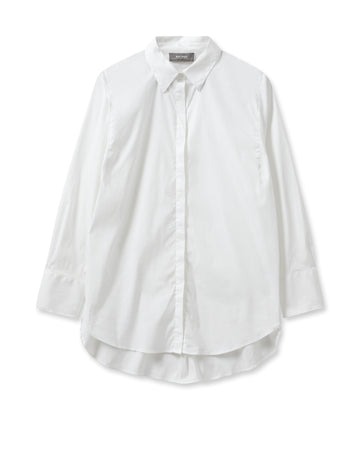 white shirt with concealed placket, curved hem and classic collar 
