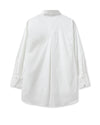 white shirt with concealed placket, curved hem and classic collar  rear view 