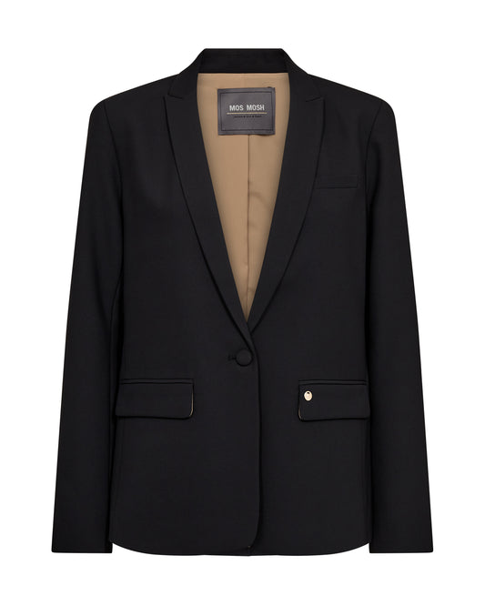 Black small lapel blazer with covered buttons