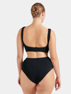black crinkle bikini with hoop at the bust and high rise bottoms from hunza g rear view