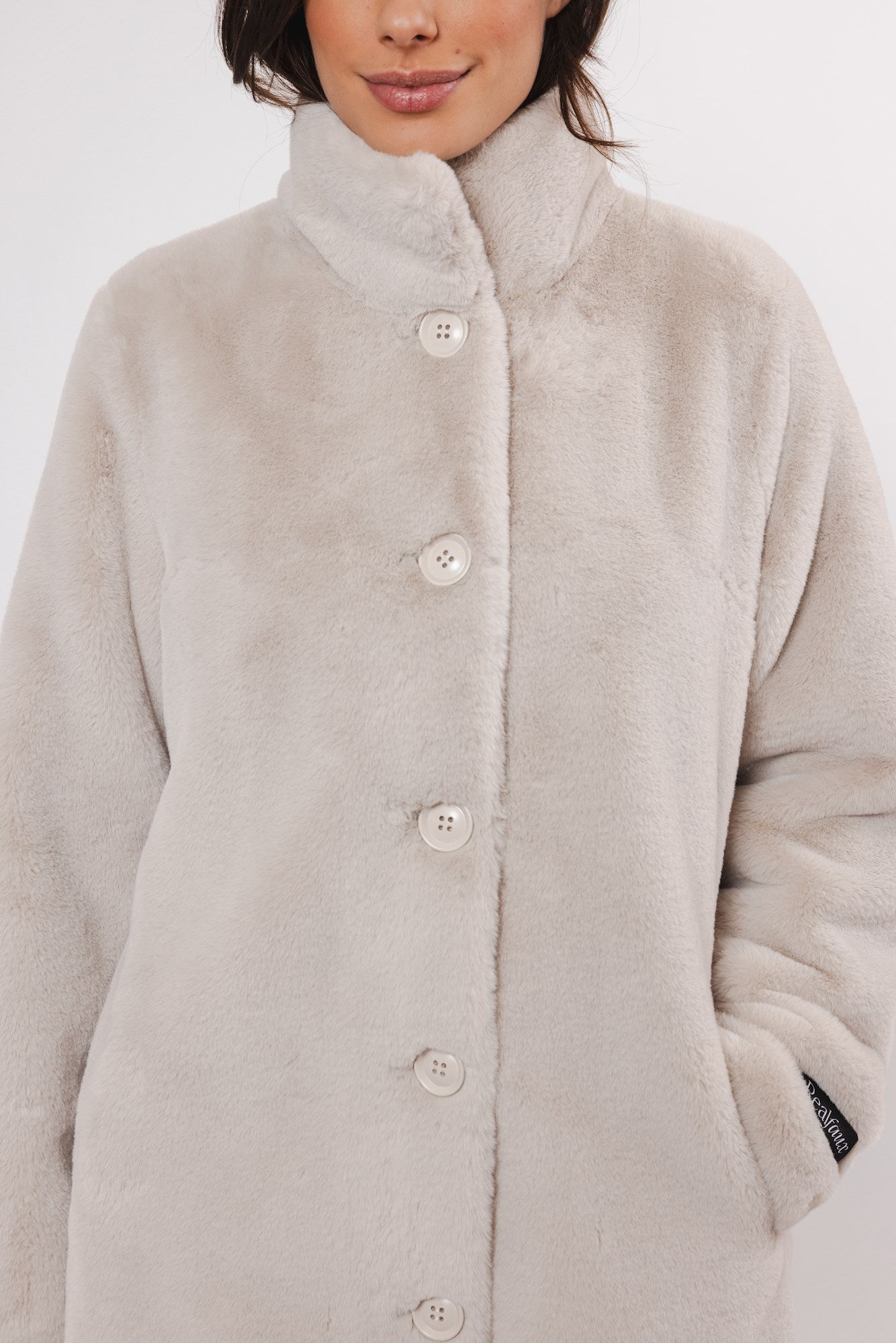 birch faux fur coat close up