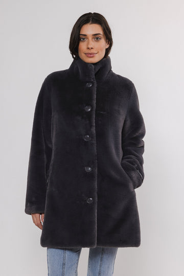 faux fur dark grey coat