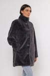 faux fur dark grey coat side view 