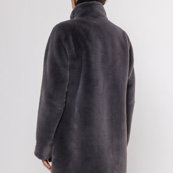 faux fur dark grey coat rear view 