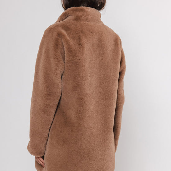 faux fur tan coat  rear view 