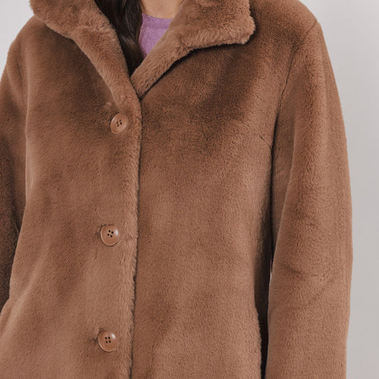 faux fur tan coat  close up