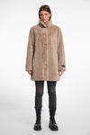 longer line beige faux fur coat with stand collar and large buttons from rino and pelle