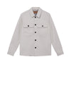 mens light grey cotton overshirt with black buttons and chest pockets