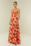 red hibiscus spaghetti stap maxi dress side view 