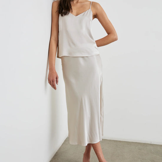 Paola Camisole in Ivory untucked with matching skirt