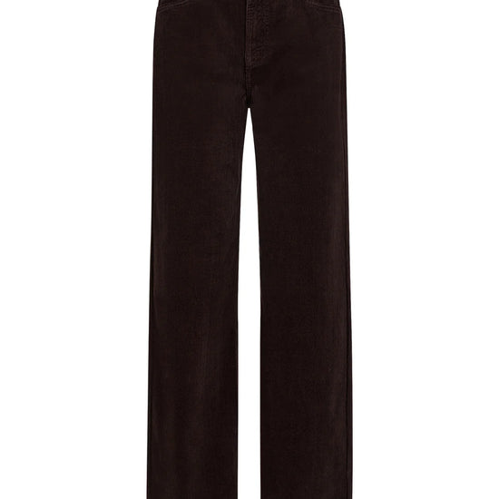 straight leg corduroy dark brown jeans with mid rise 