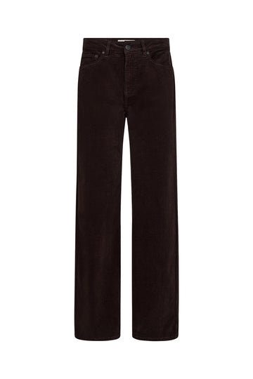 straight leg corduroy dark brown jeans with mid rise 