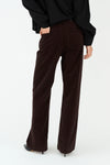 straight leg corduroy dark brown jeans with mid rise rear view