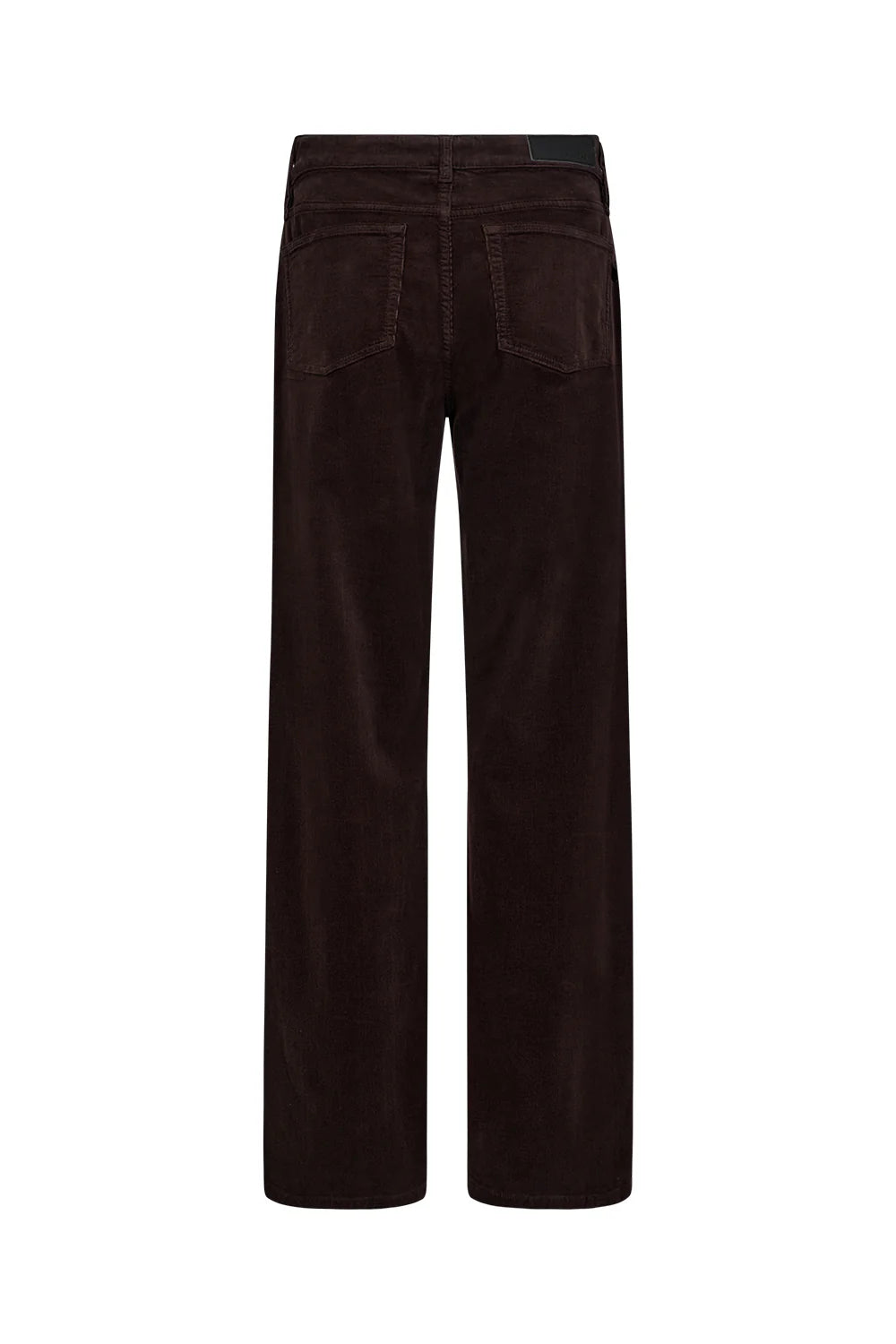 straight leg corduroy dark brown jeans with mid rise  rear view