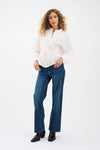 slim wide leg vintage blue denim jeans from pieszak model shot