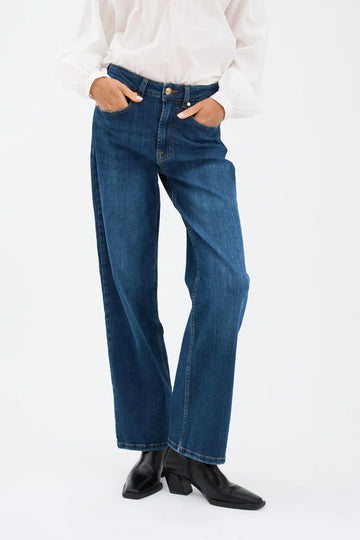 slim wide leg vintage blue denim jeans from pieszak