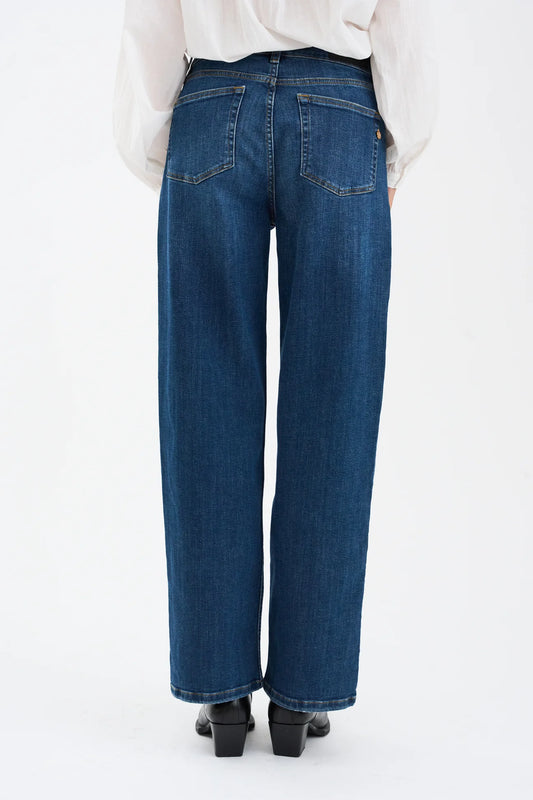 slim wide leg vintage blue denim jeans from pieszak rear view