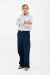 dark blue wide leg jeans from pieszak model shot