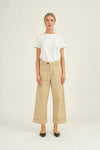 Beige straight leg cotton trousers with turnups