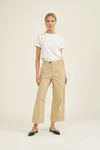 Beige straight leg cotton trousers with turnups