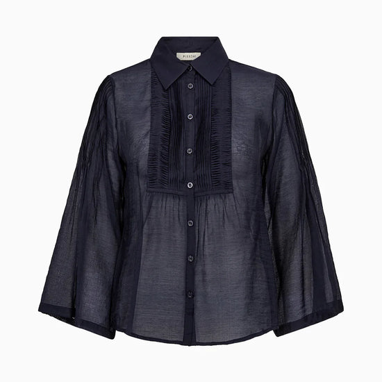 semi sheer blue pintuck shirt from pieszak