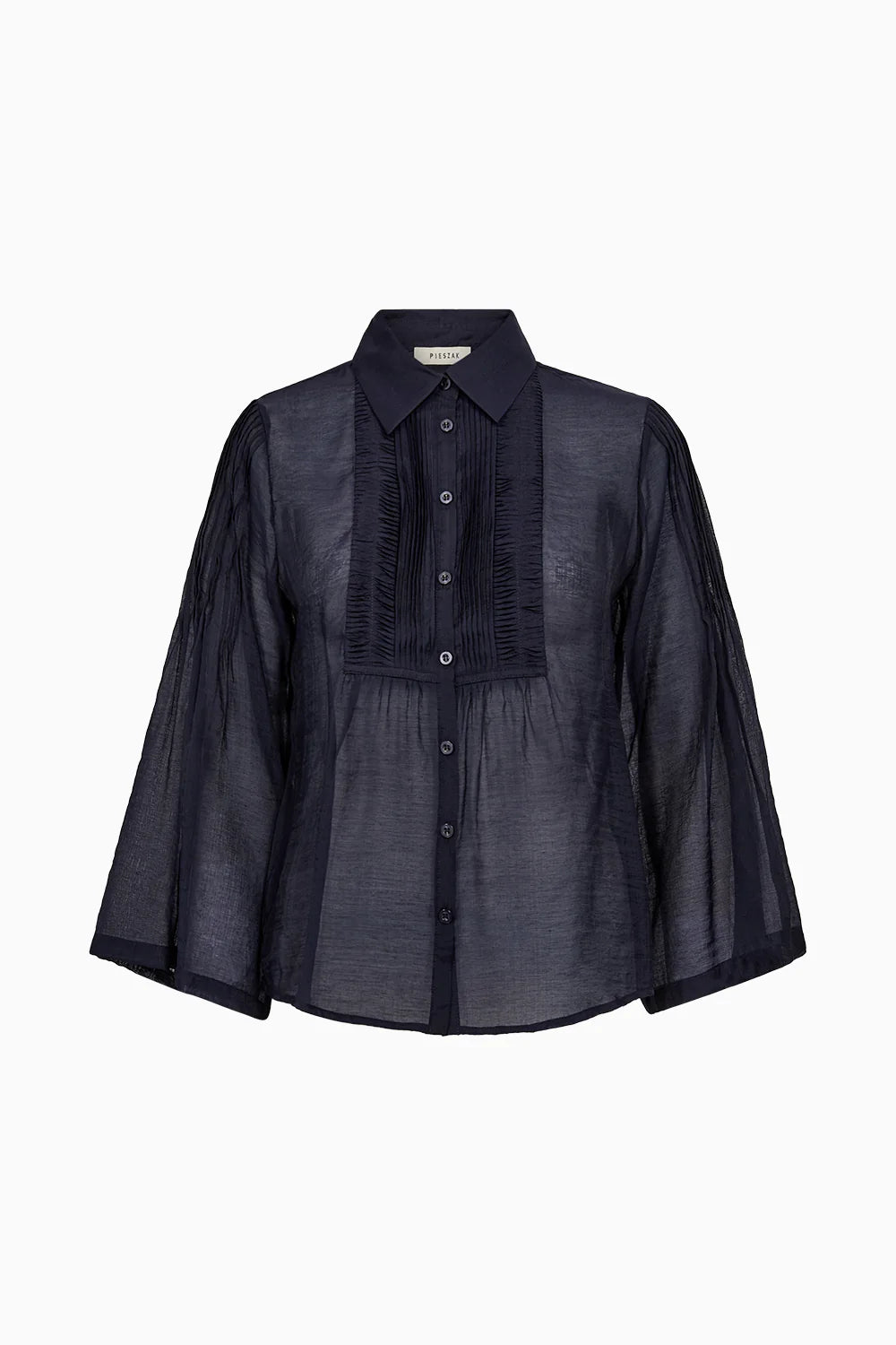 semi sheer blue pintuck shirt from pieszak