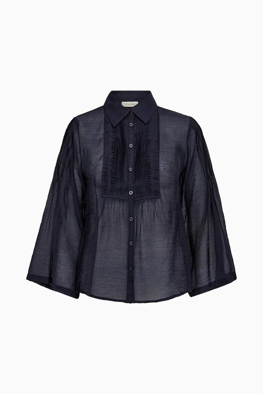 semi sheer blue pintuck shirt from pieszak