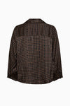 chocolate brown pattern silky v neck blouse with collar rear view