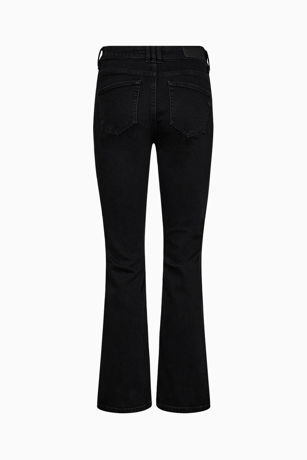 Black flared jeans on a white background